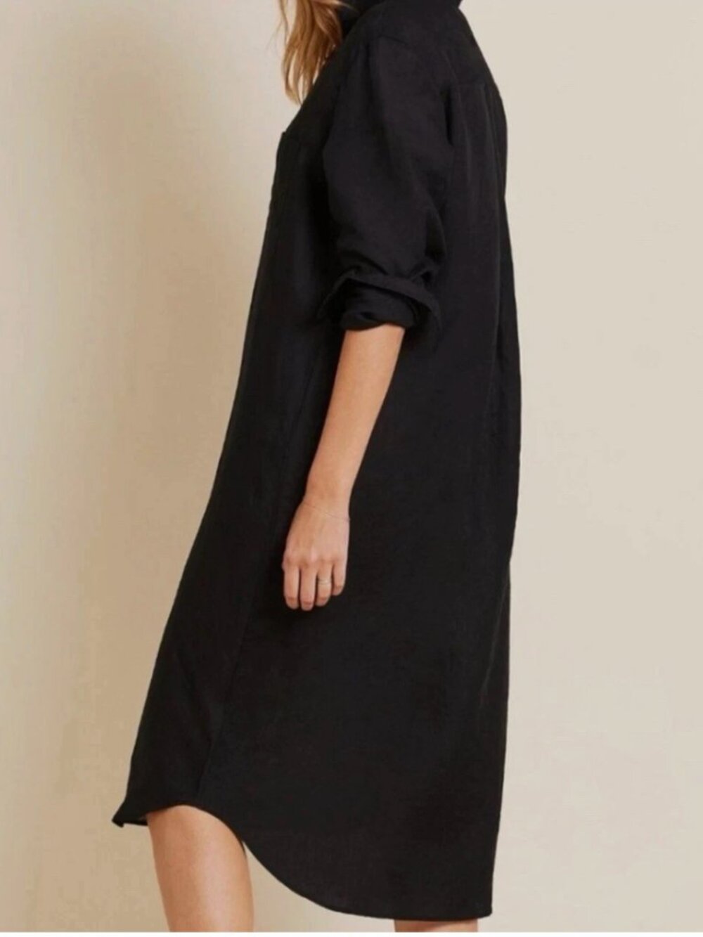 Grayson Frank & Eileen Black Linen Hero Midi Button Front Lagenlook Dress size 3 - Picture 2 of 7